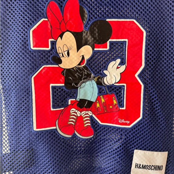 H&M X Moschino Football Mickey Minnie Blue Mesh Scarf Rare Disney One Size - Picture 3 of 6